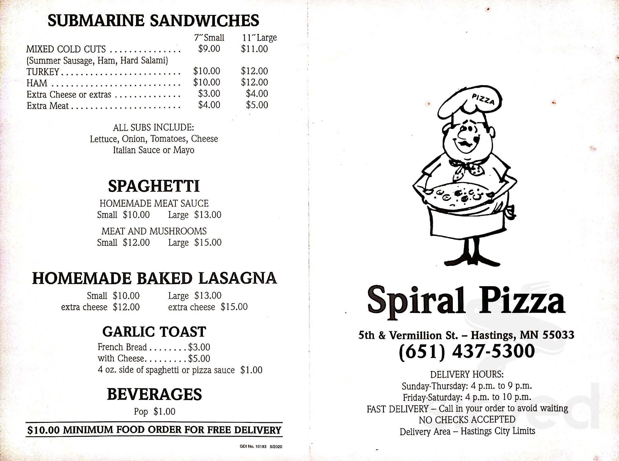 spiral pizza menu hastings mn