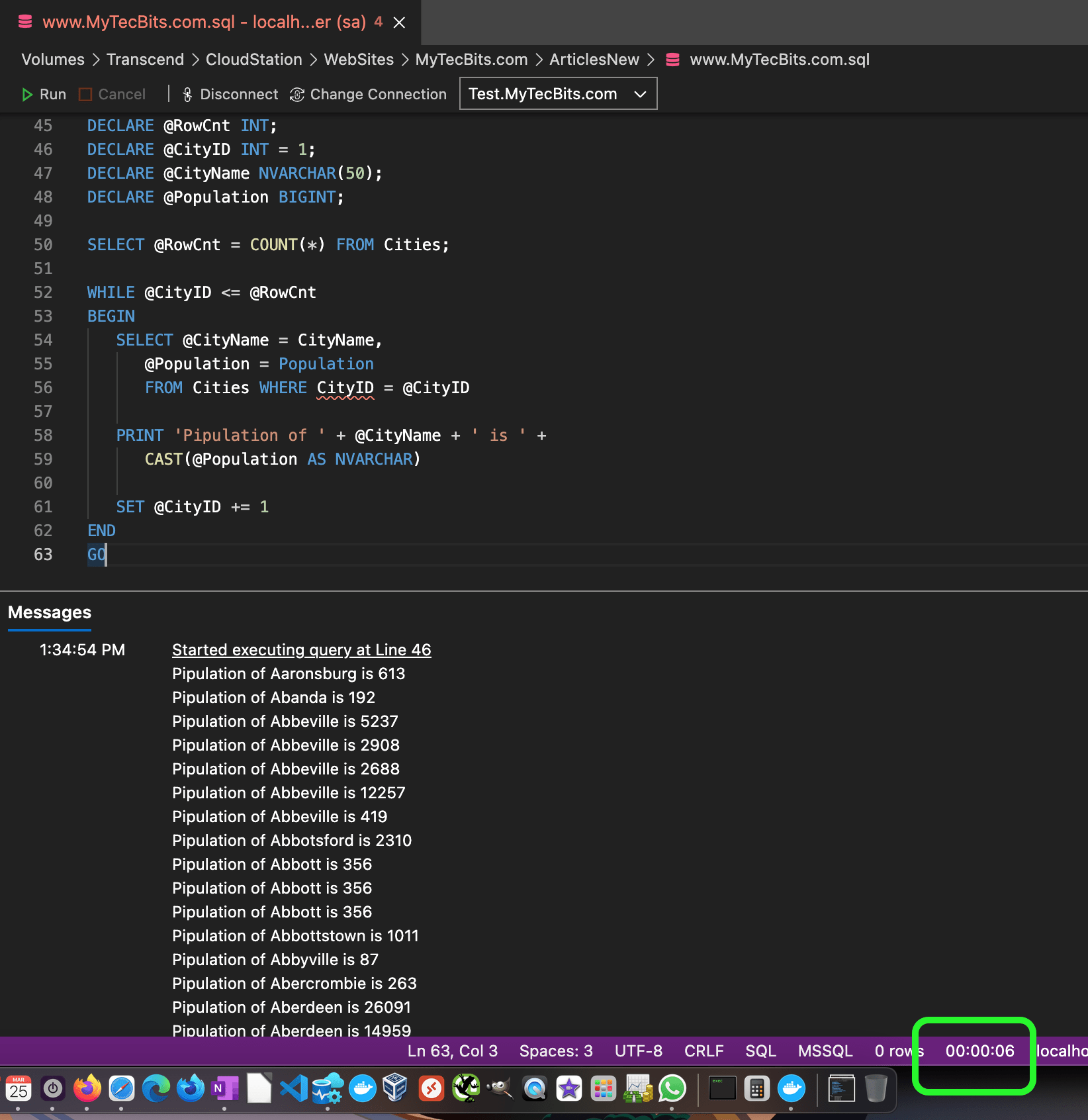 sql loop through table