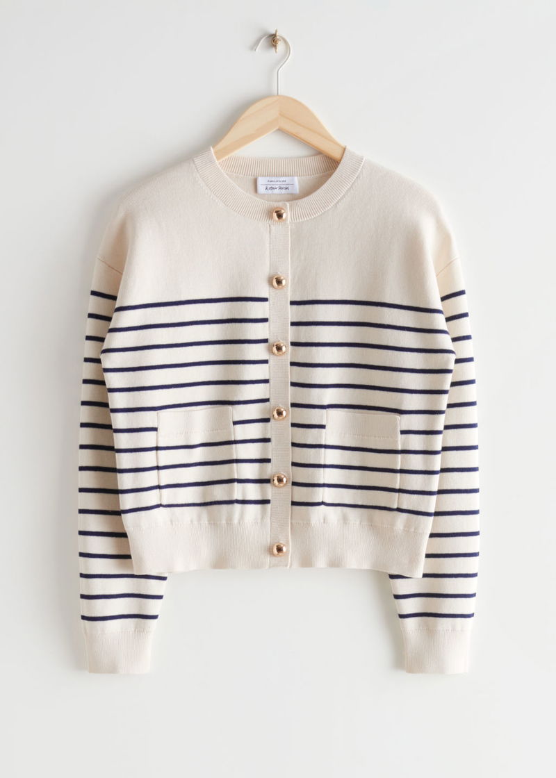 striped cardigan gold buttons