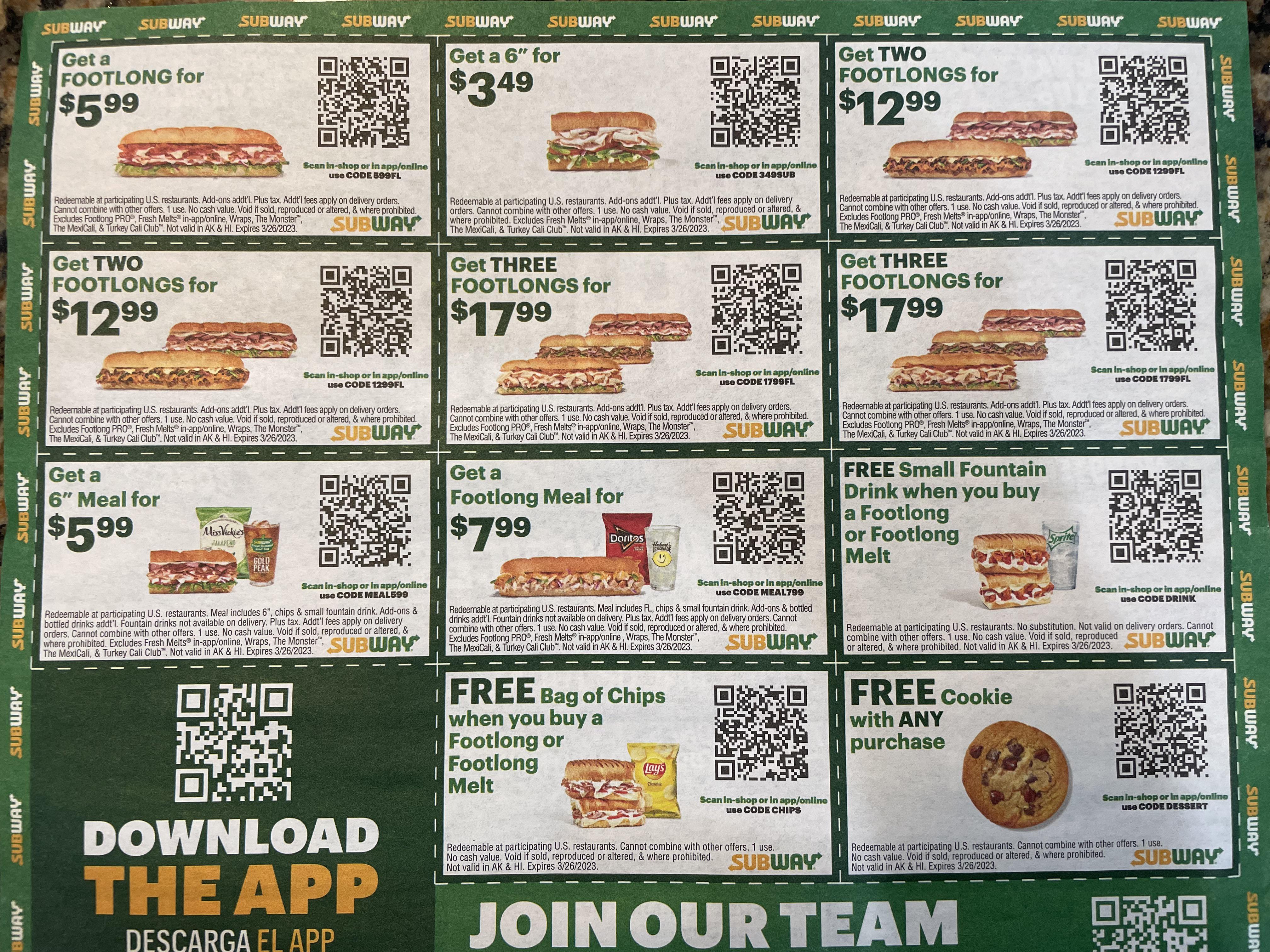 subway coupon codes