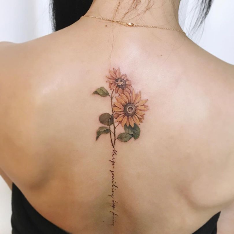 sunflower back tattoo