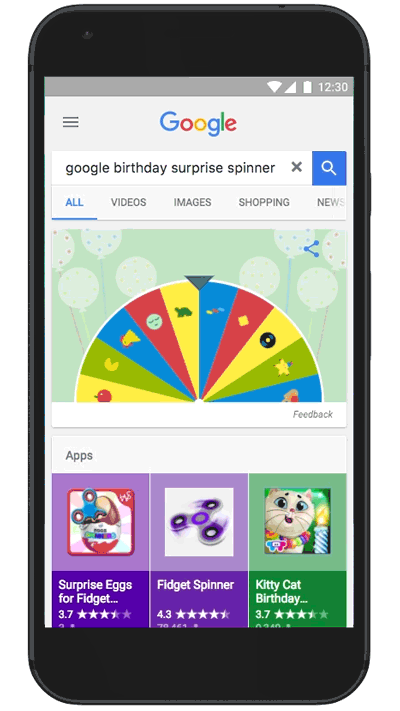 surprise birthday spinner google