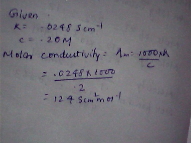 the conductivity of 0.20 m solution of kcl