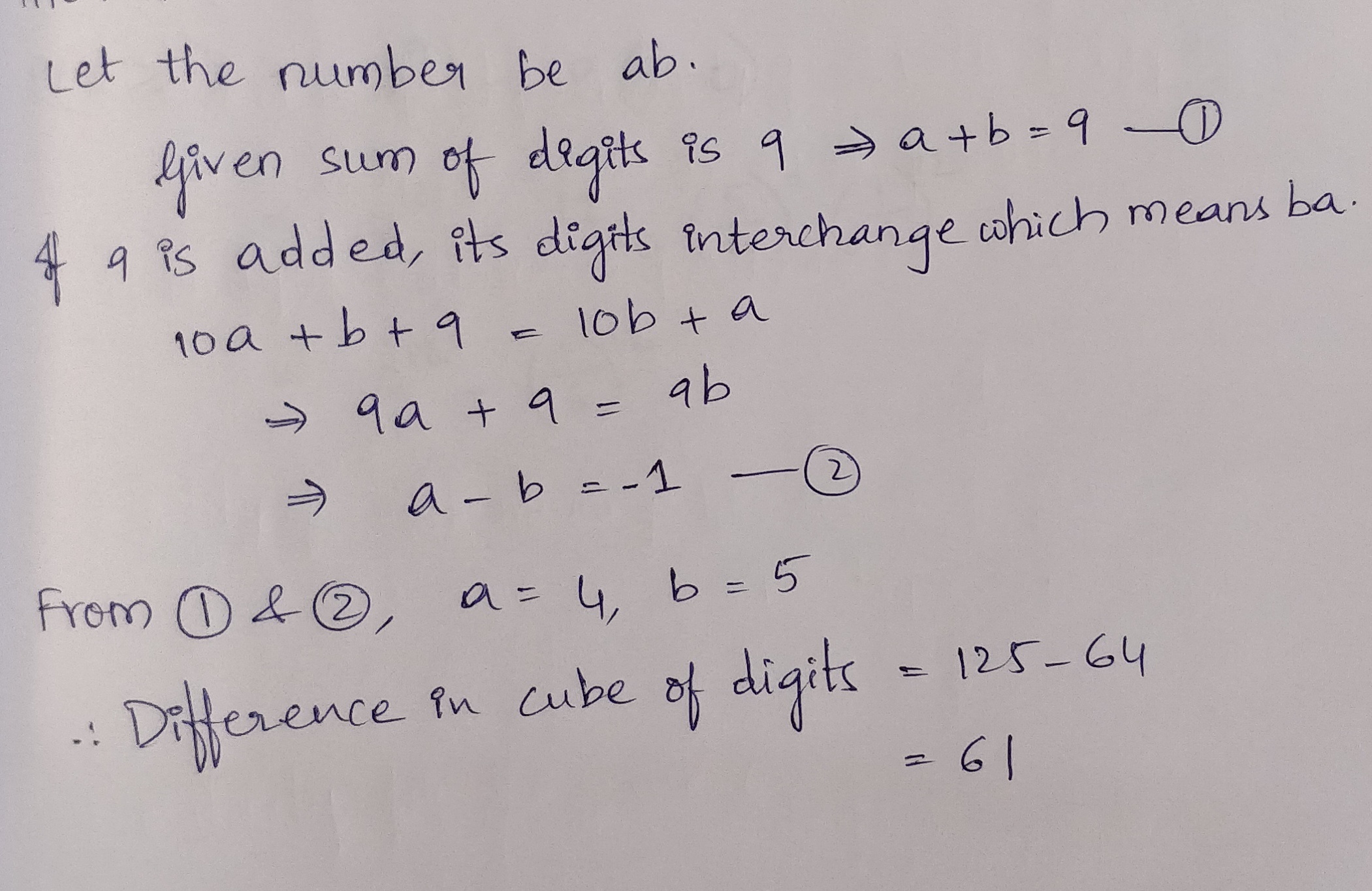 the sum of 2 digit number is 9