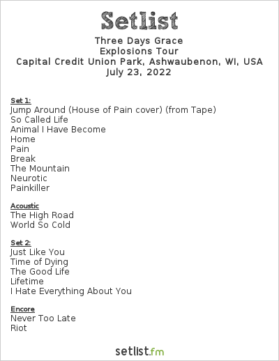 three days grace setlist