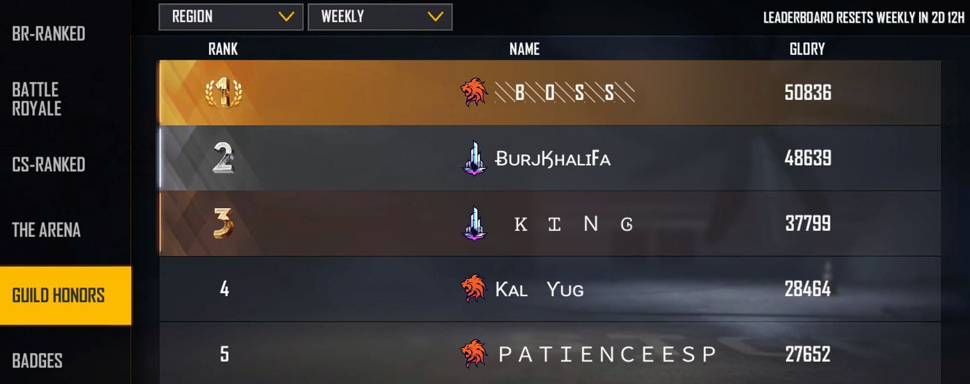 top guild name in free fire