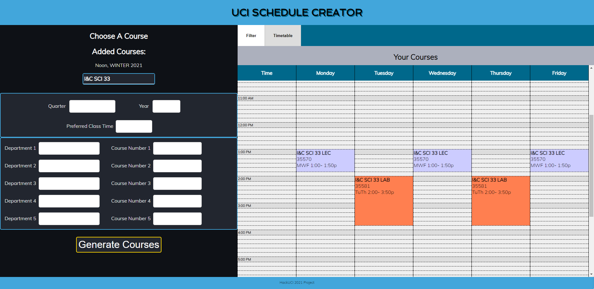 uci schedule of classes