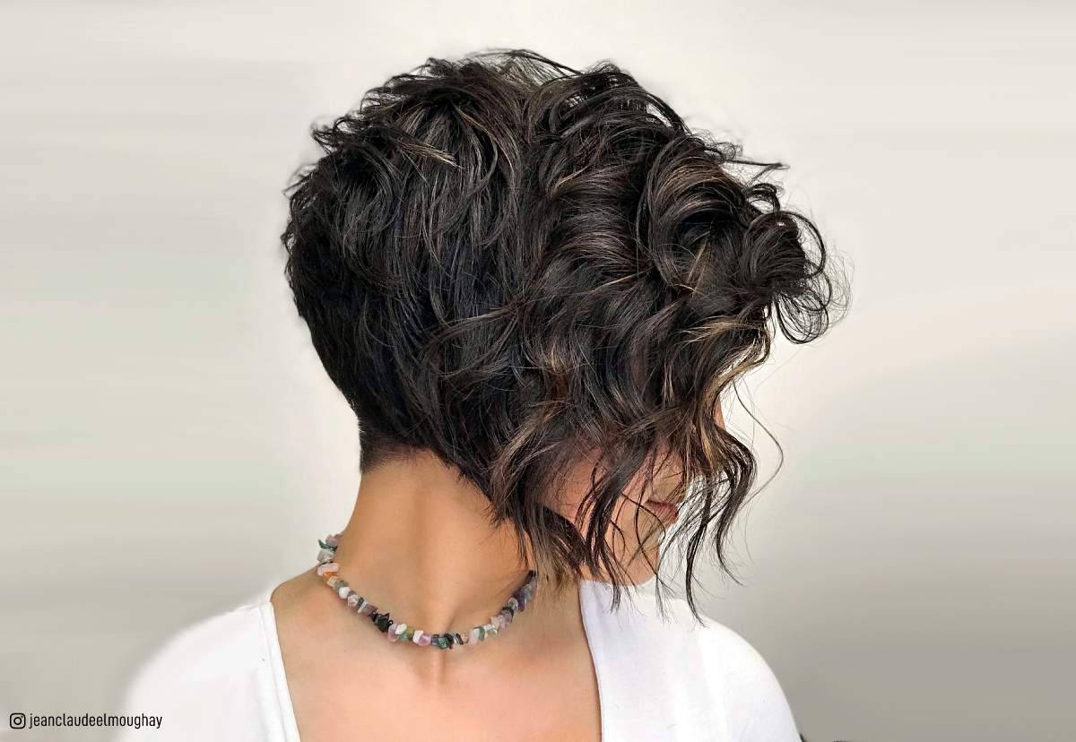 undercut short curly stacked bob