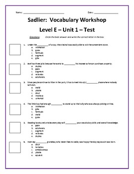 unit 1 vocabulary level e