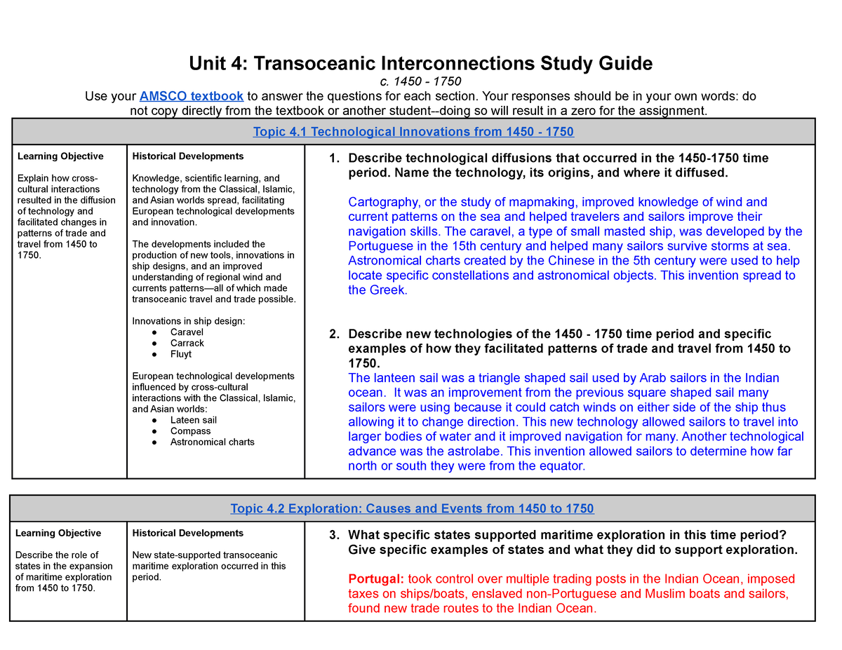 unit 4: transoceanic interconnections study guide