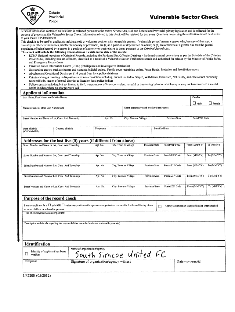 vulnerable sector check brampton online