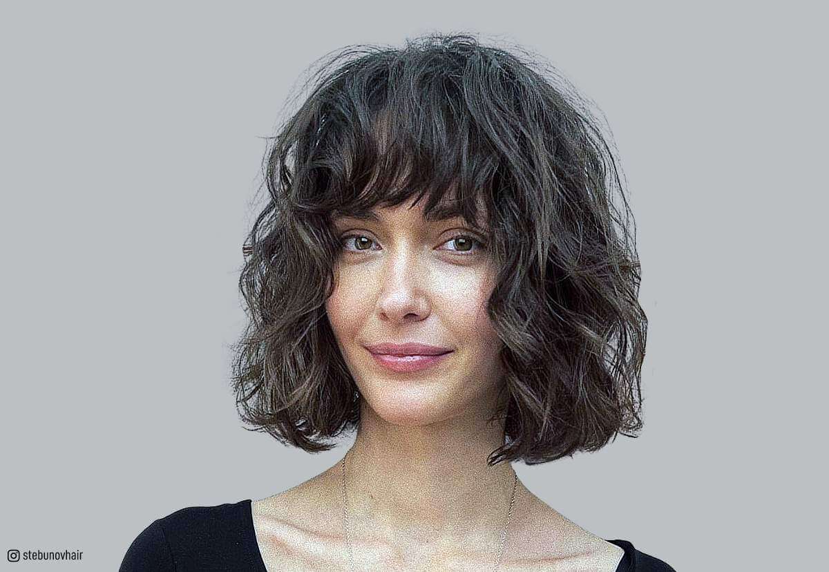 wavy bob haircut with bangs