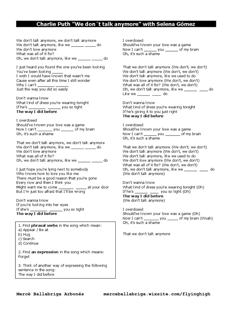 we don t talk anymore lyrics in english