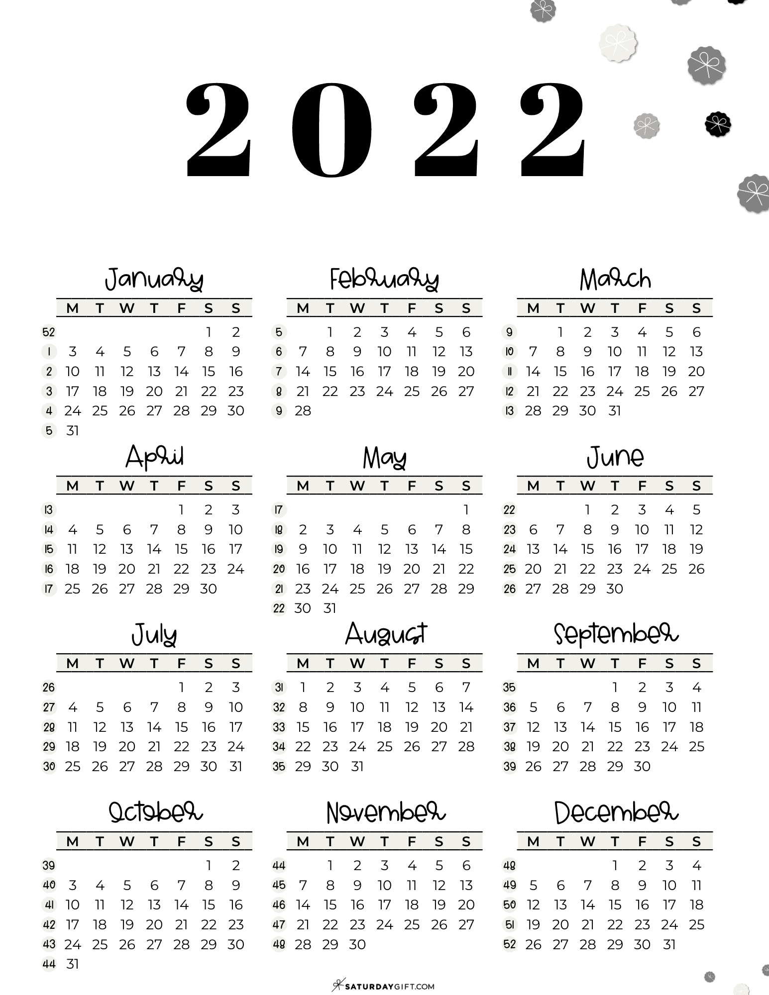 week numbers 2022