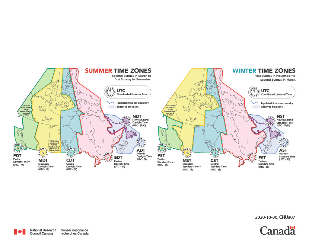 what is the time difference in canada