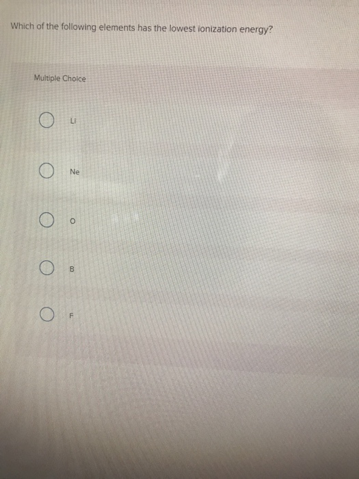 which of the following elements has the lowest ionization energy