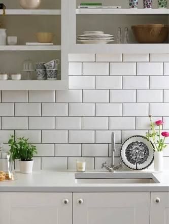 white tile dark grout kitchen