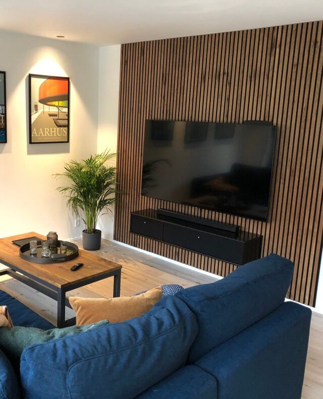 wood slats tv wall