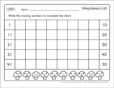 writing numbers 1 50 worksheet