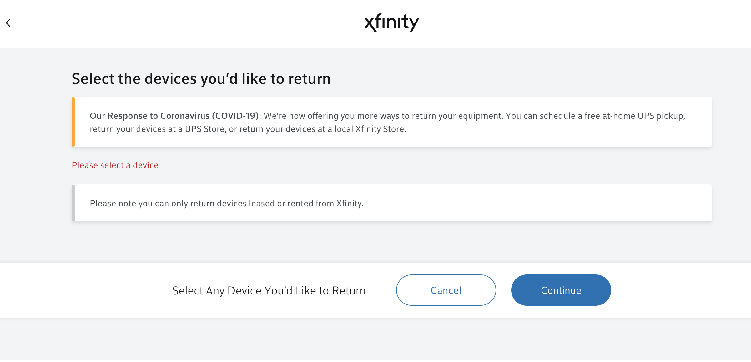 xfinity ups return